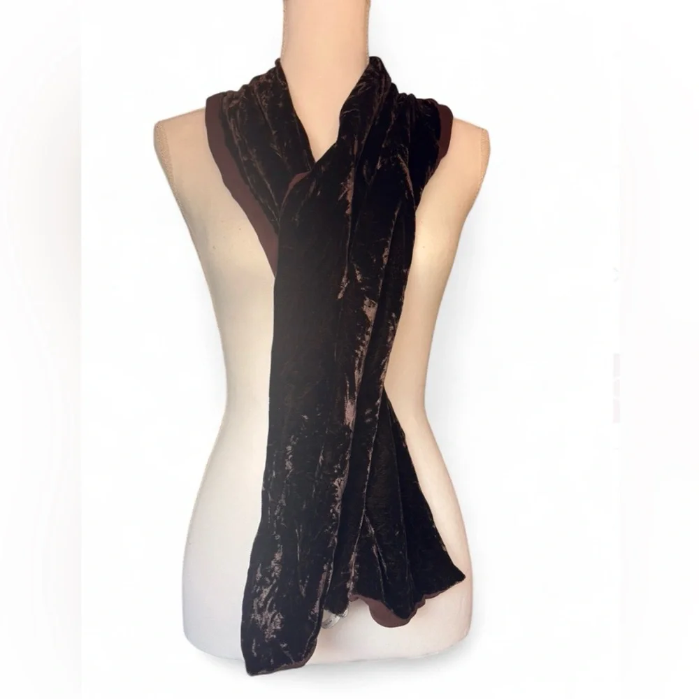 Kasper Brown Silk Blend Velvet Scarf | 82% Rayon 18% Silk | Luxe Minimalist Wrap